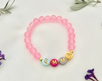Beaded name bracelet pink stone girl bracelet infant bracelet first birthday gift baby shower gift baby announcement toddler bracelet gift
