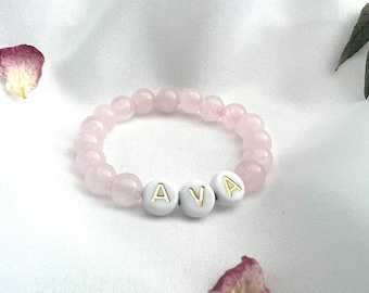 Pink quartz baby girl bracelet infant bracelet first birthday gift baby shower gift baby announcement toddler bracelet gift