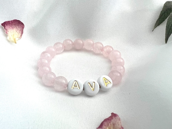 Pink quartz baby girl bracelet infant bracelet first birthday gift baby shower gift baby announcement toddler bracelet gift