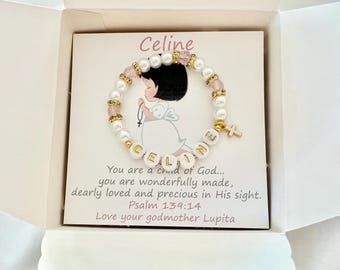 Baptism gift girl godparents or grandparents name baptism bracelet gift box goddaughter gift for baptism goddaughter bracelet gift godmother