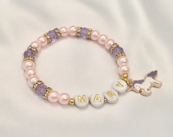 Unicorn girl bracelet name girl birthday gift girl name bracelet unicorn birthday gift unicorn gift for girls name bead bracelet for girl