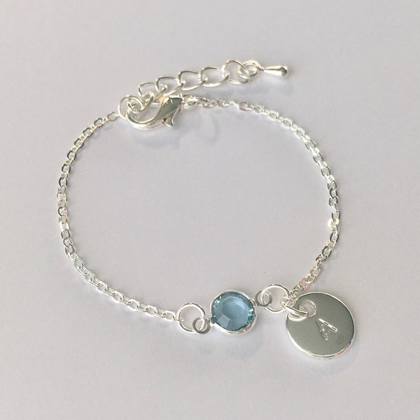 Minimalistic birthstone bracelet with a letter something blue bride something blue bracelet something blue anklet mom birthstone bracelet