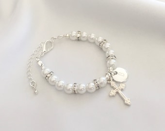 Baptism bracelet with extender baptism gift girl catholic gift first communion gift girl first communion bracelet goddaughter gift bracelet