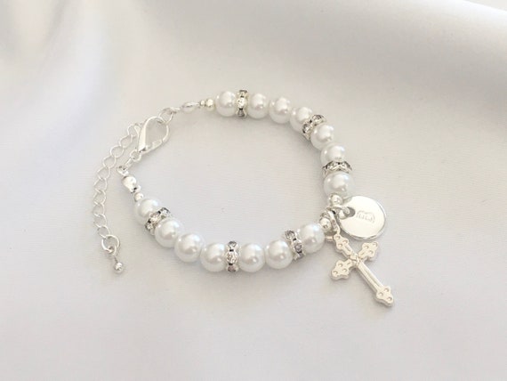 Baptism bracelet with extender baptism gift girl boy catholic gift baptism goddaughter gift from godmother grandma baptism baby bracelet