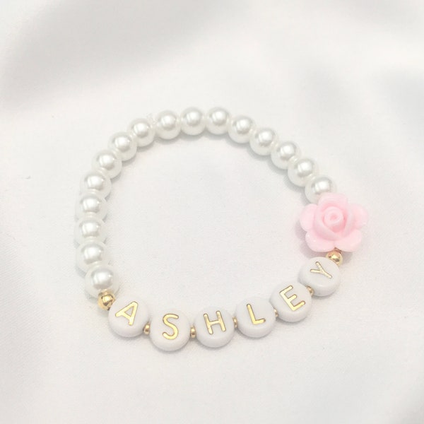 Name bead bracelet little girl personalised baby gift bracelet for flower girl named bracelet flower girl bracelet newborn name bracelet