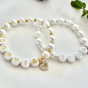 Will you be my flower girl proposal gift flower girl bracelet little girl bracelet custom beaded name bracelet wedding party gift box