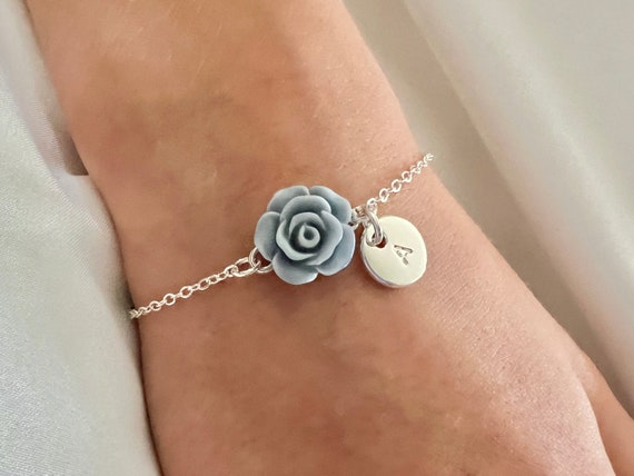 Dusty blue wedding slate blue wedding smoky blue bracelet flower girl gift slate blue bracelet steel blue bracelet little girl gift wedding