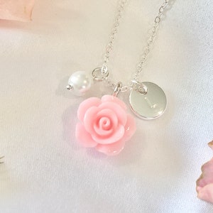 Blush pink flower girl handmade necklace toddler girl gift for flower girl gift for little girl pink flower necklace bridesmaids gift