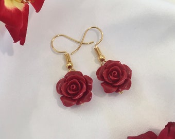 Silver or gold red flower girl earrings gift flower girl earrings toddler flower girl jewelry burgundy flower girl earrings little girl gift