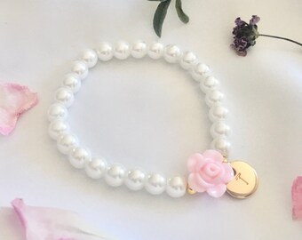 Pink flower girl bracelet pearl flower girl bracelet gift toddler white flower girl bracelet little girl gift flower girl wedding gift