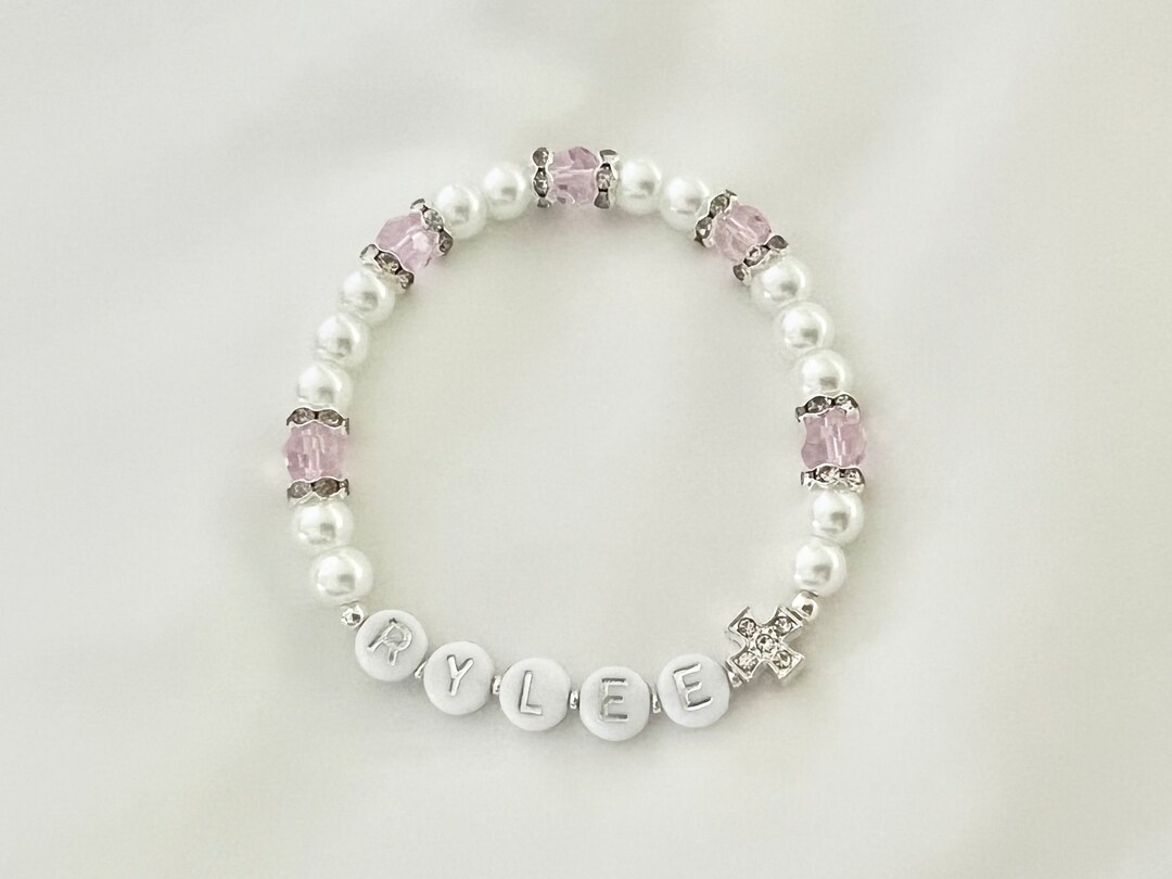 Pink First Communion Bracelet Name First Communion Gift Girl