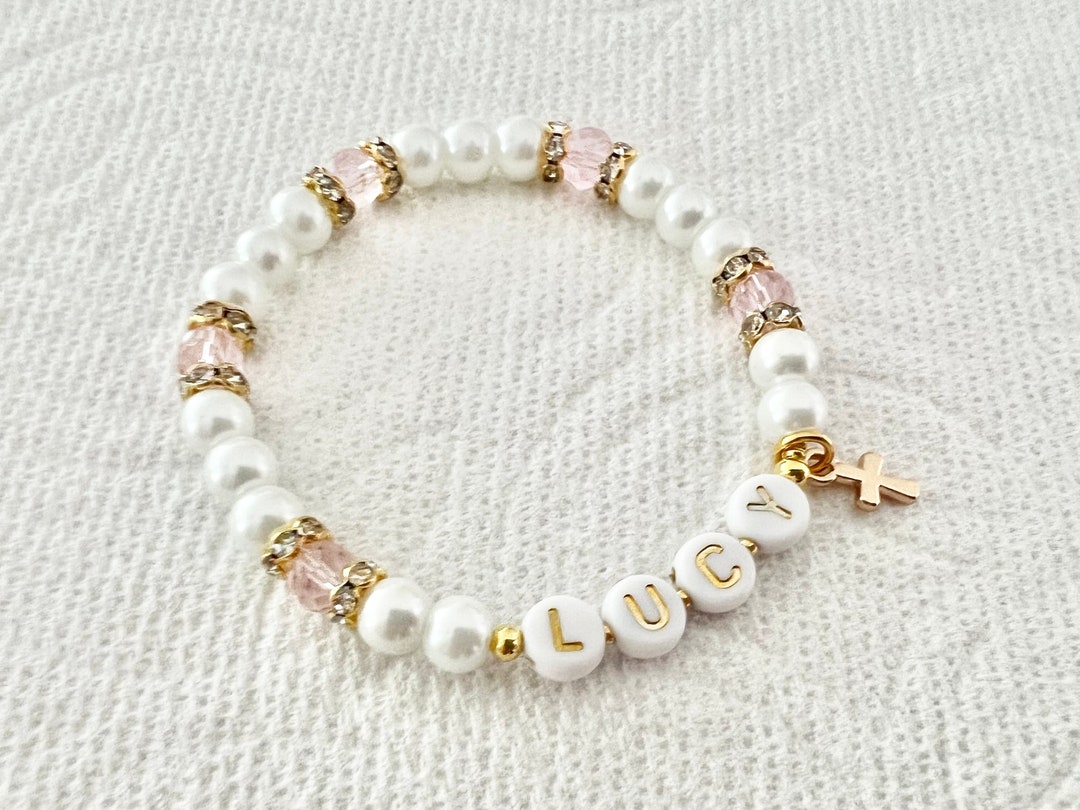 Pink First Communion Bracelet Name First Communion Gift Girl