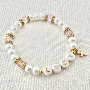 Pink First Communion bracelet name First Communion gift girl goddaughter bracelet goddaughter gift baptism gift confirmation gift June