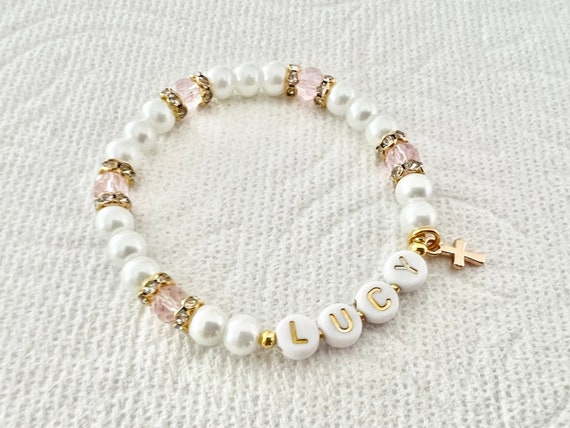Pink First Communion bracelet name First Communion gift girl goddaughter bracelet goddaughter gift baptism gift confirmation gift June