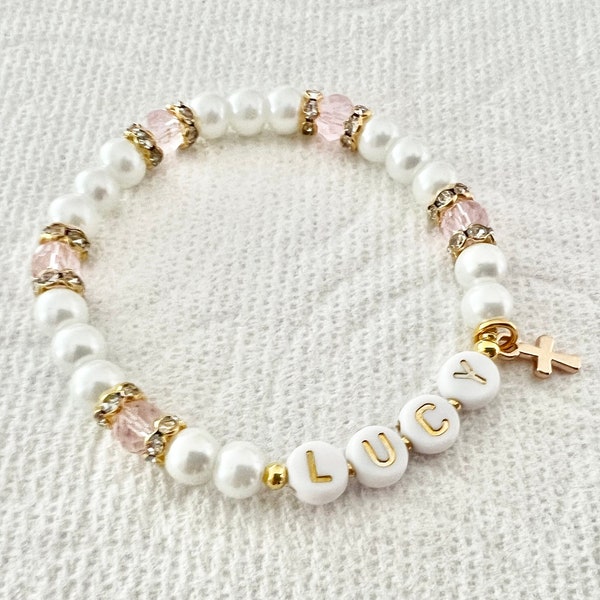 Pink First Communion bracelet name First Communion gift girl goddaughter bracelet goddaughter gift baptism gift confirmation gift June
