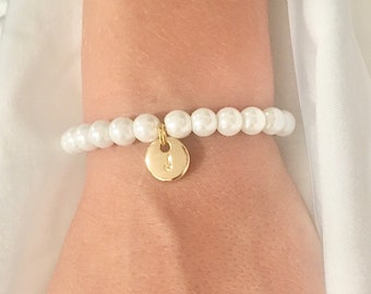 White pearl bracelet wedding initial bridesmaid wedding bracelet flower girl gift white flower girl bracelet little girl gift flower girl