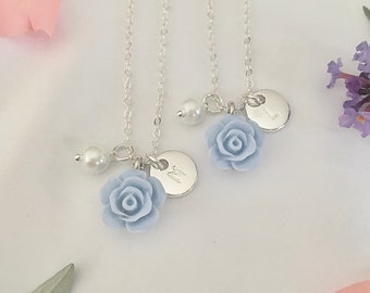 Light blue flower girl necklace sky blue flower girl gift toddler flower girl necklace little girl first birthday photoshoot props baby