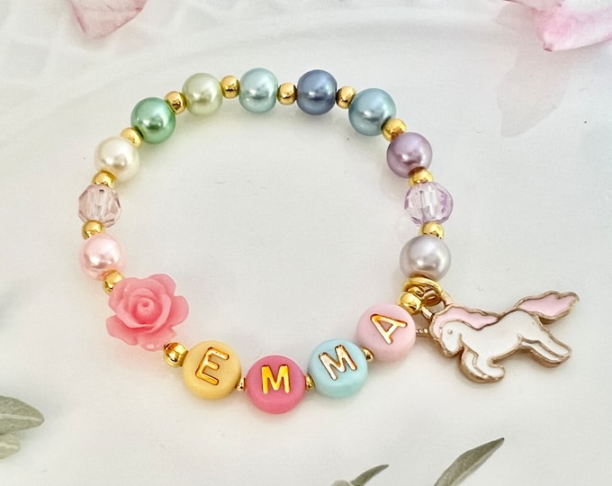 QUALITY Unicorn gift for girls unicorn girl beaded bracelet girl unicorn birthday gift girl name bracelet girls name unicorn party favors