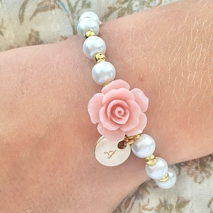 Flower girl gift flower bracelet for toddler flower girl jewelry pink flower girl bracelet for little girl gift flower girl wedding gift