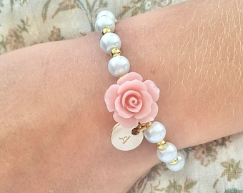 Flower girl gift flower bracelet for toddler flower girl jewelry pink flower girl bracelet for little girl gift flower girl wedding gift