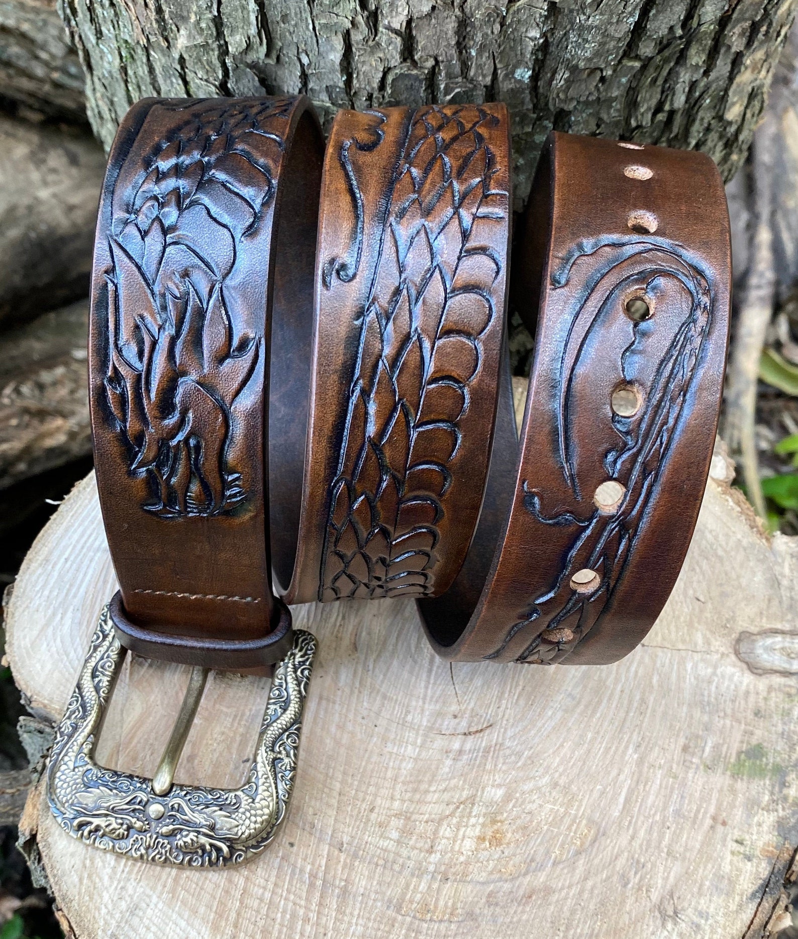 Custom Leather Belt-Tooled leather belt-Handmade dragon | Etsy