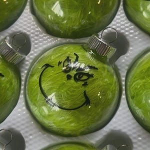 Grinch Furry Glass Christmas Ornament: Green Holiday Decor
