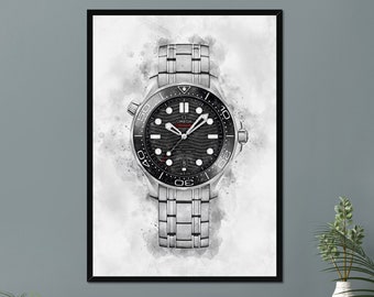 Omega Seamaster Diver 300m Watch Art Print Poster, Gift for Watch Lover, Omega Seamaster, Gift for Omega Watch Lover, Watch Enthusiast