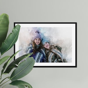 Acuarela personalizada arte impresión foto retrato hermana familia papá mamá niños habitación decoración pared regalo de Navidad a medida obras de arte personalizadas