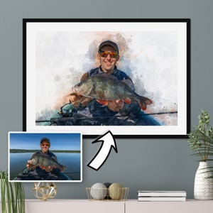 Custom Fishing Portrait, Fisherman Gift, Fishermen Present For Him, Unique Fishing Gift, Fishing Present, Fishing Gift Ideas