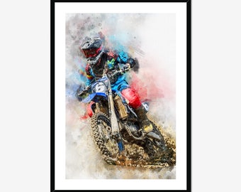 Motorbike Watercolor Portrait, Custom Bike Illustration, Biker Gift