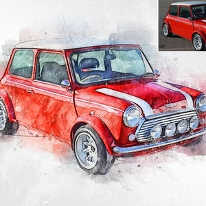 Custom Car Drawing Effect, Gifts For Car Lovers, Illustrate My Car, Car Illustration, Car Photos, Car Portrait, Car Birthday Presents