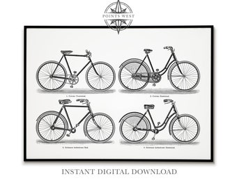 Antique Bicycle Illustration - Digital Art Print