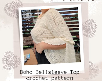 Patrón de top de crochet bohemio con mangas acampanadas - Estilo años 70 (Descarga digital)