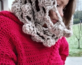 Patrón de cuello de crochet hecho a mano: Calentador de cuello con burbujas de color baya (Descarga en PDF)