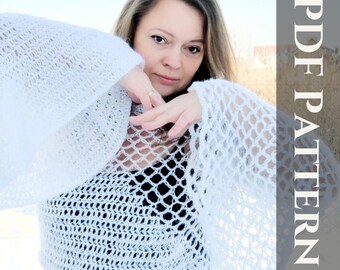 Wzór na sweterek w PDF, natychmiastowe pobranie, instrukcja krok po kroku, stylowy wzór z siateczki i jednolity wzór