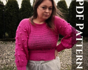Patrón de suéter de crochet, estilo primaveral, cárdigan de punto abullonado (patrón PDF)