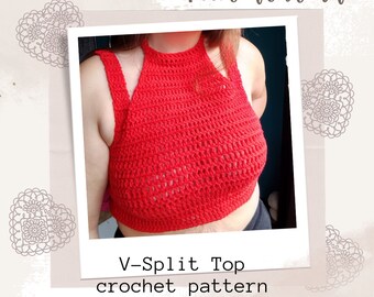 Top halter de crochet con aberturas en V - Patrón PDF de top corto de verano hecho a mano, instrucciones fáciles de seguir, descarga instantánea