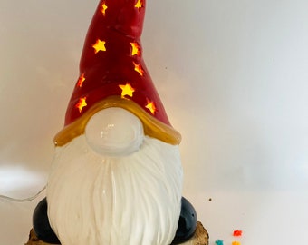 Christmas Gnome | Father Christmas Gonk | Christmas Lantern | Hand Painted | Ceramic Decoration
