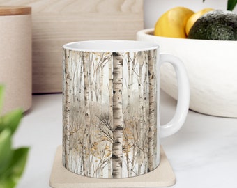 Birch Tree 11 oz Mug, Birch Bark Mug, Watercolor Birch mug. Gift for coffee lover, tea lover, cocoa lover. Ceramic Mug 11oz