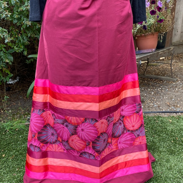 Ribbon Skirt Red, pink, maroon Sea Urchin pattern custom Indigenous, Native Skirt made to order