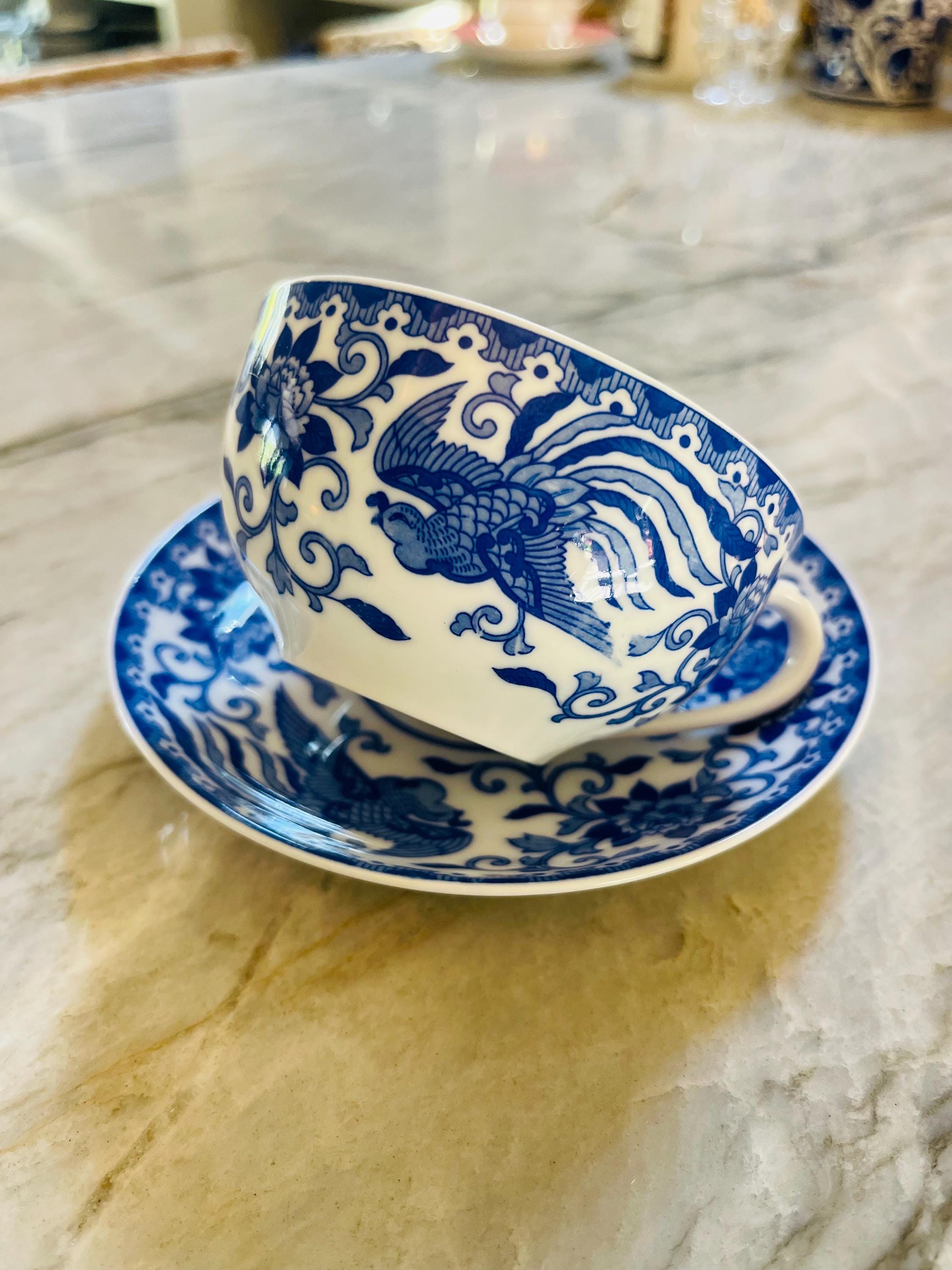 Blue White Cup Saucer Japan Antique - Etsy