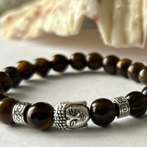 Beautiful Tigers Eye Natural Stone Bead Bracelet Set ~ Buddha Head ~ Chakra Energy