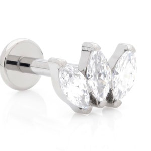 ASTM:F-136 Titanium Threadless Labret Stud With 3 CZ Marquise Fan Attachment - 1.2mm - 16G