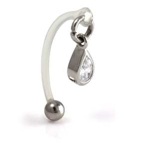 Surgical Steel Tear Drop Gem On Bioplast Curved Bar - Female Intimate Christina Bar - 1.6mm 14G - Clear Red or Pink