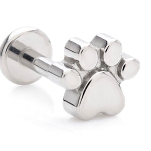 ASTM:F-136 Titanium Threadless Labret Stud With Cute Paw Print Attachment - 1.2mm - 16G