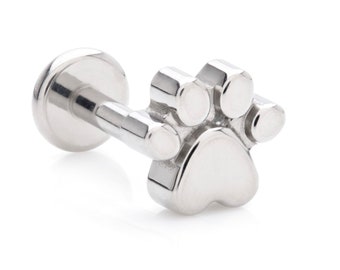 ASTM:F-136 Titanium Threadless Labret Stud With Cute Paw Print Attachment - 1.2mm - 16G
