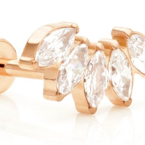 ASTM:F-136 Rose Gold PVD Titanium Threadless Labret Stud With 5 CZ Marquise Fan Cluster - 1.2mm - 16G