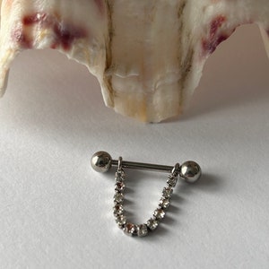 Pretty 316L Surgical Steel Nipple Bar ~ ring ~ with dangly Diamante