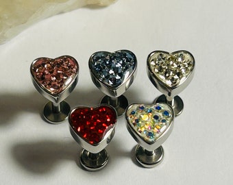 1 x 316L Surgical Steel Sparkly CZ Heart Labret Stud - 1.6mm - 14g