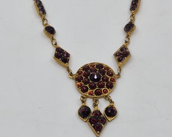 Vintage Faux Garnet Necklace with Dangles